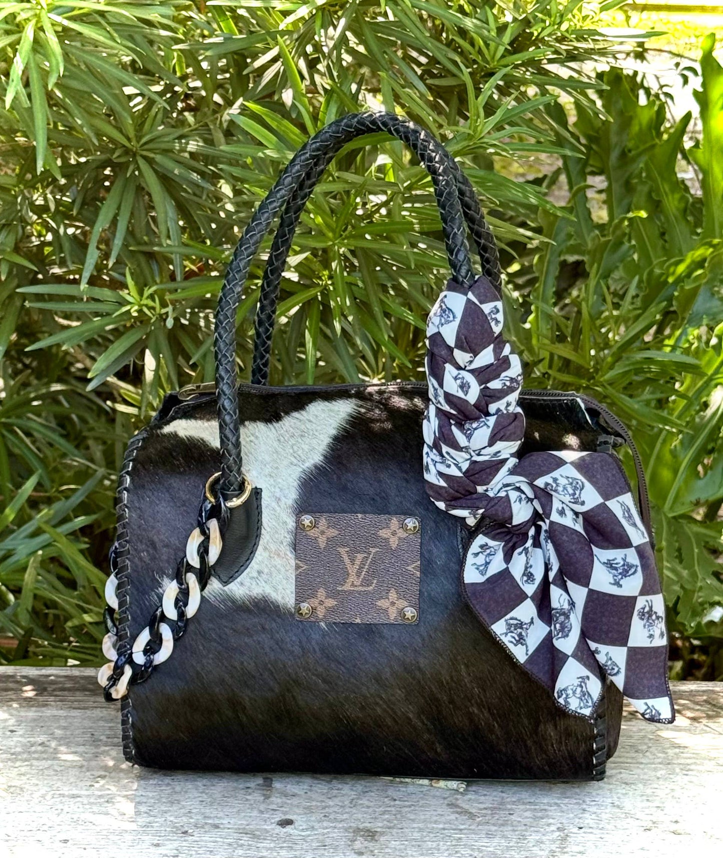 Southern Junkie Gypsy Boutique - Upcycled LV Cowhide Leather Speedy Crossbody Bag Western