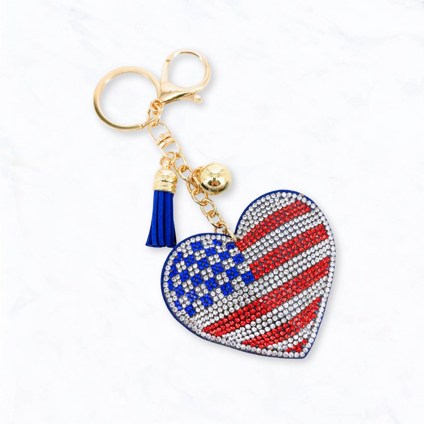 Suzie Q USA - Patriotic Heart Flag Rhinestone Keychain