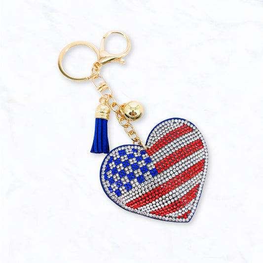 Suzie Q USA - Patriotic Heart Flag Rhinestone Keychain