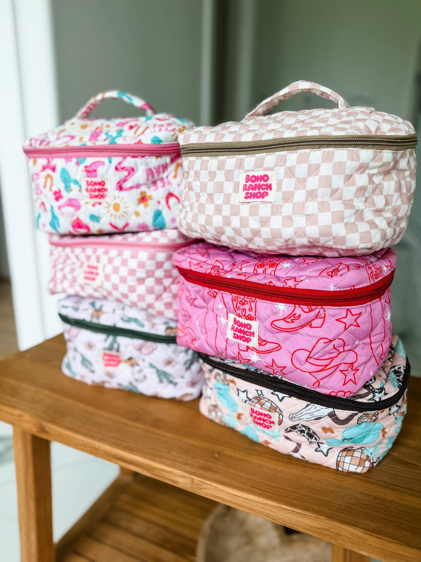 Boho Ranch Shop - Quilted Western Makeup Bag  | Cowgirl Cosmetic Bag Fabric  - YEEHAW DOODLE