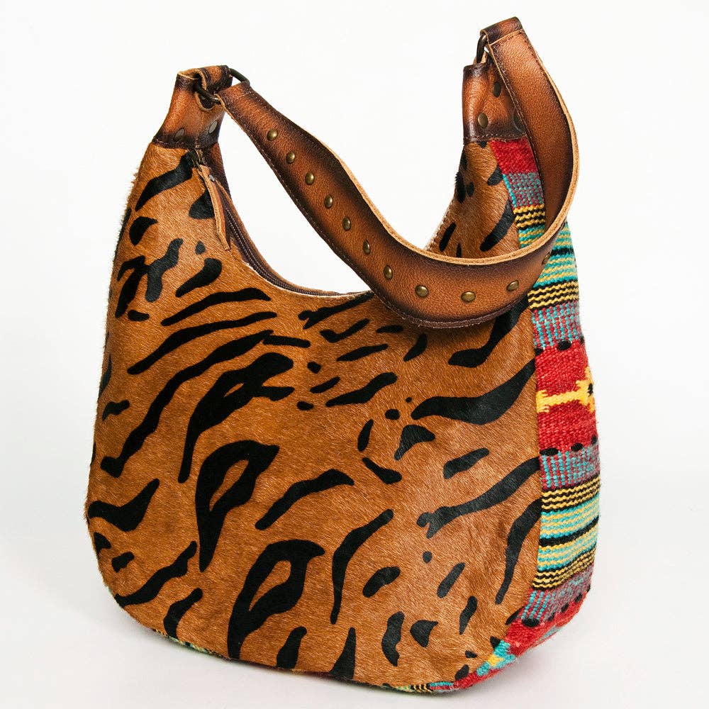 American Darling Hair-On Cowhide Hobo Bag with Handwoven Saddle Blanket Sides Western Leather - ADBG1031B