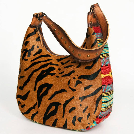 American Darling Hair-On Cowhide Hobo Bag with Handwoven Saddle Blanket Sides Western Leather - ADBG1031B