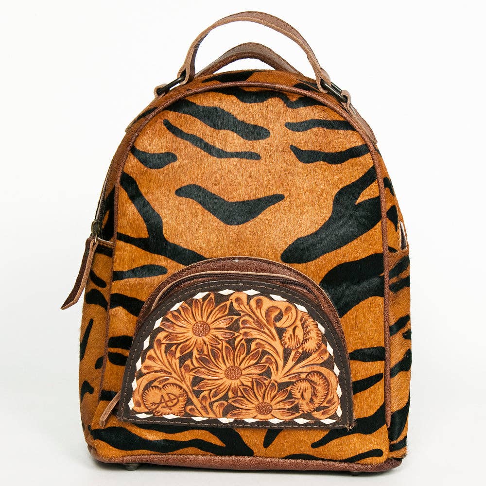 LS Western - ADBGS156 Printed Cowhide Leather Backpack with Tooled Floral Pocket - Western Wild Style - ADBGS156AF