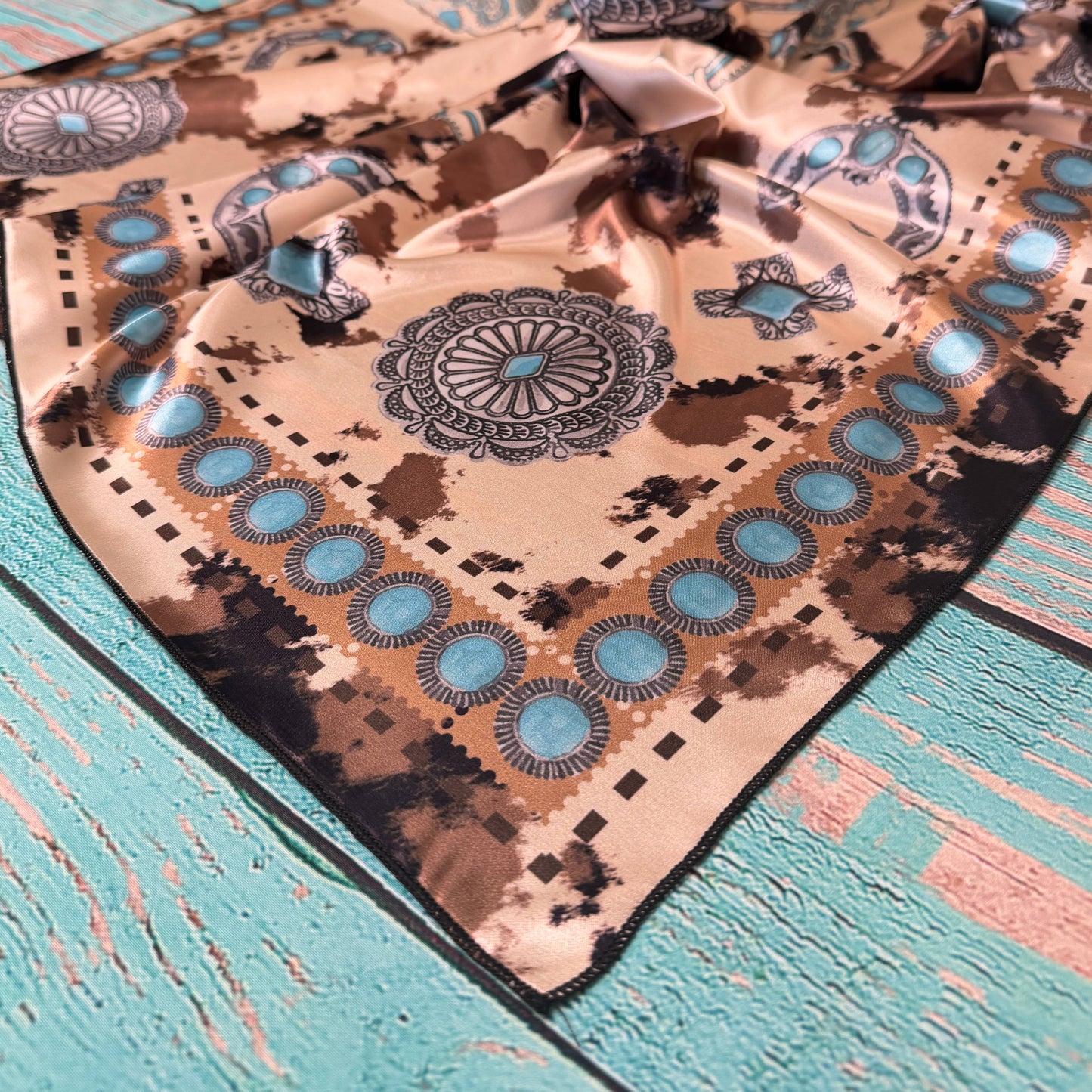 COW PRINT SILK SCARF 36X36 - Khaki/Brown