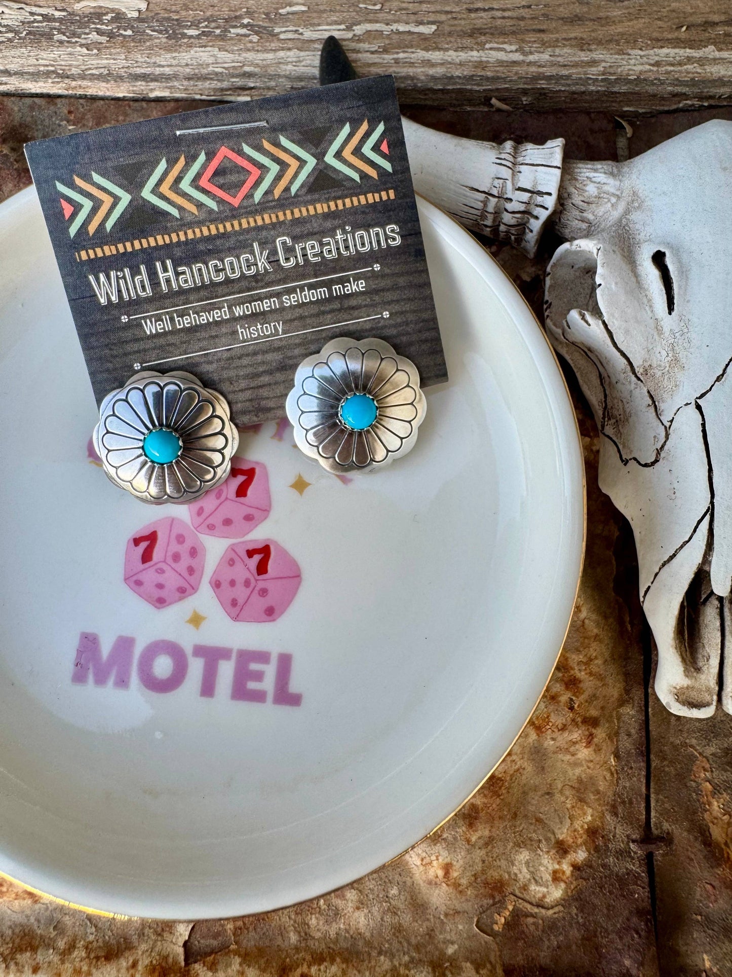 Wild Hancock Creations - Turquoise Concho Saucer Studs/Western Earrings/Boho