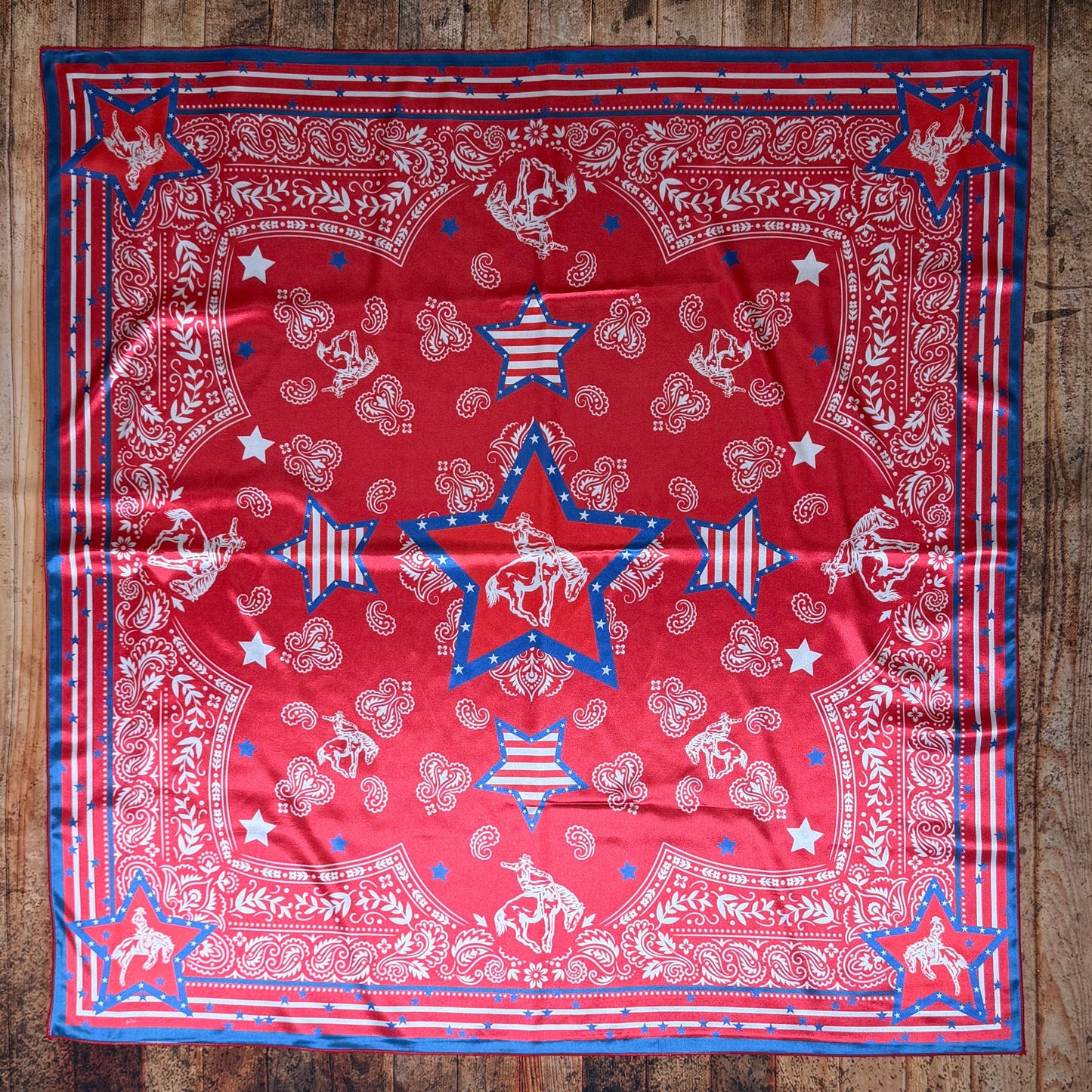 AMERICAN COWBOY PAISLEY PRINT WILD RAG 36X36 - Red/Ivory/Blue