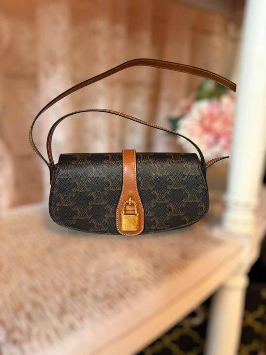 Celine Triomphe Canvas & Leather Clutch on Strap