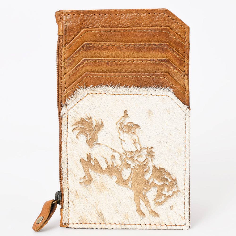 Cowhide Leather Card Holder - Engraved Western Leather Slim Wallet