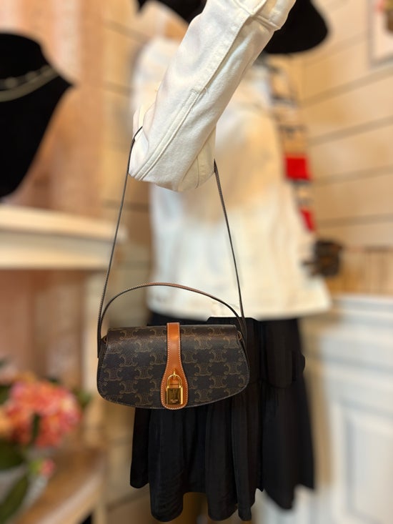 Celine Triomphe Canvas & Leather Clutch on Strap