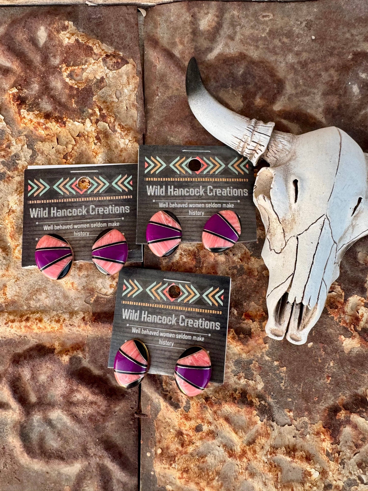 Wild Hancock Creations - Western Inlay Stud Earrings/Boho Coral Earrings/southwestern
