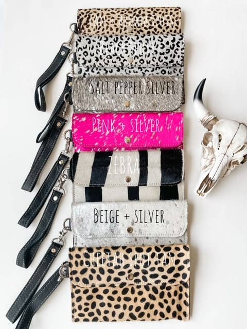 Boho Ranch Shop - Cowhide Wristlet Wallet Western Genuine HairOn Cowhide Bag - ZEBRA