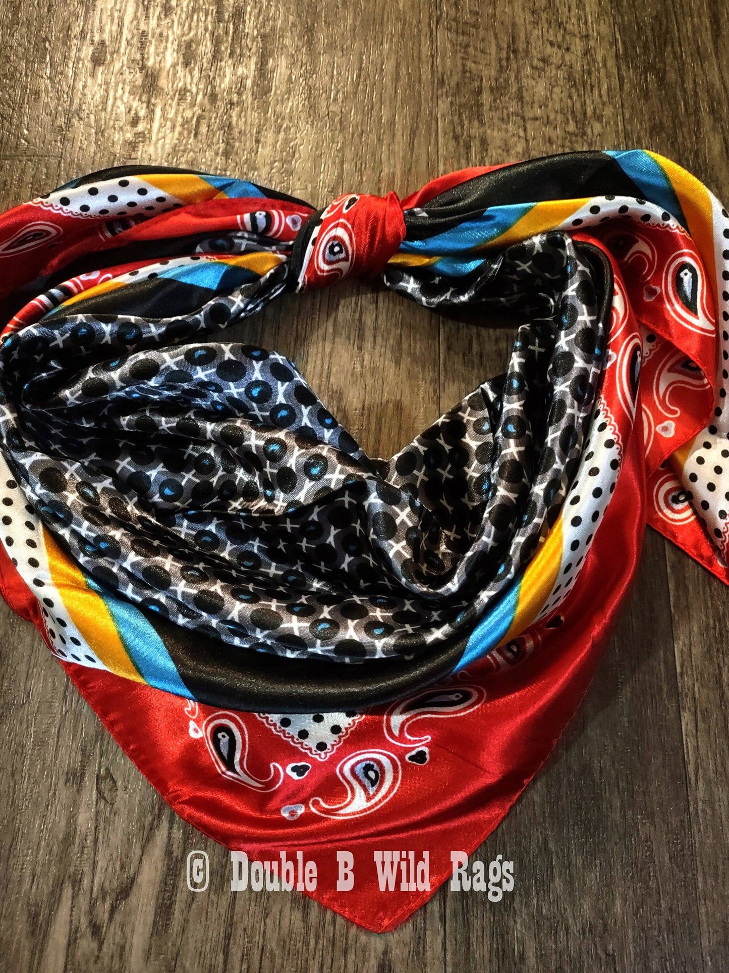 Double B Wild Rags - Wild Rag BARGAIN CORNER Motif center with Paisley Border Cowboy Western Neck Scarf by Double B Wild Rags - Orange and Black