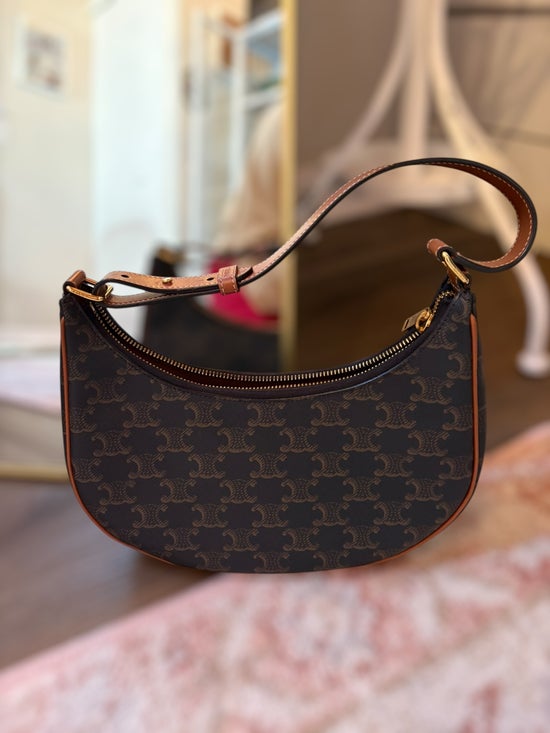 Celine Triomphe Canvas & Leather Clutch on Strap