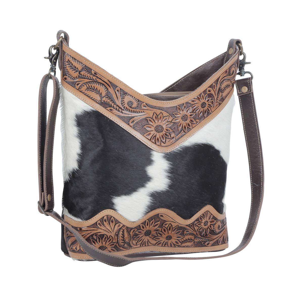 Myra Bag - Coco and cream Hand-Tooled Bag