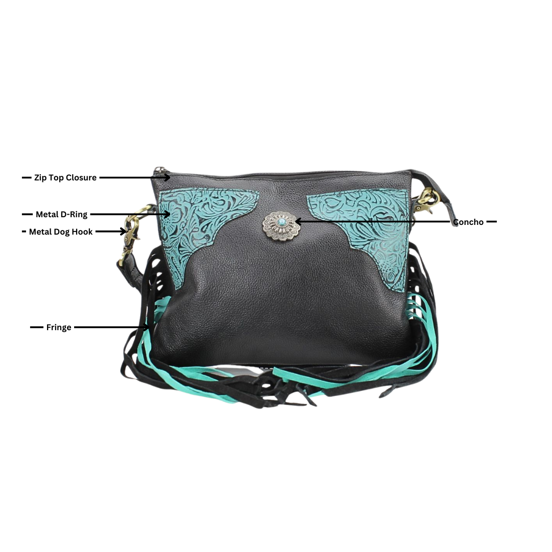 Fringe Concho Crossbody w/ Turquoise Accents