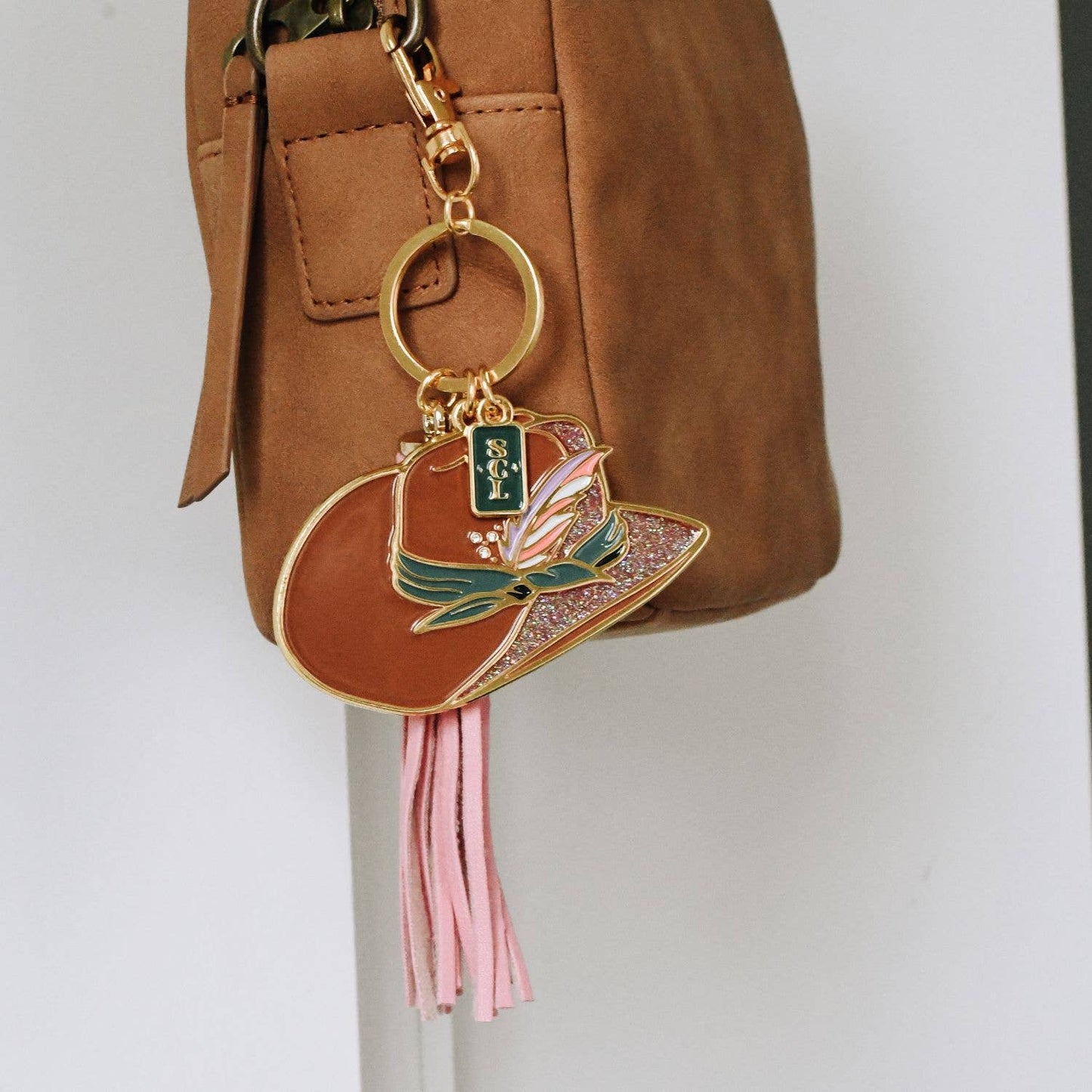 Sophisticated Country Lady - Rodeo Sparkle Cowgirl Hat Enamel Keychain Bag Charm - Hanging Card