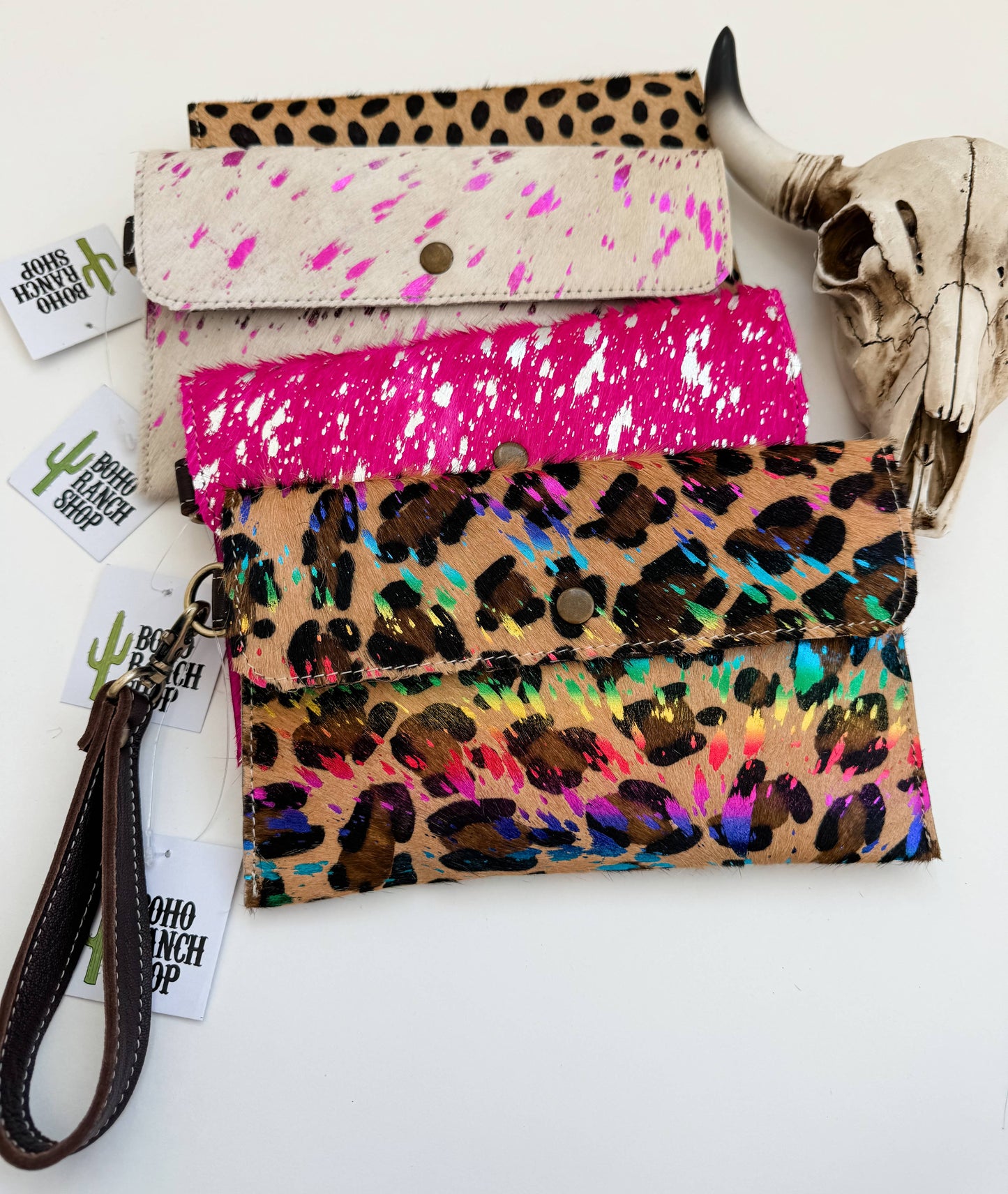 Boho Ranch Shop - Cowhide Wristlet Wallet Western Genuine HairOn Cowhide Bag - ZEBRA