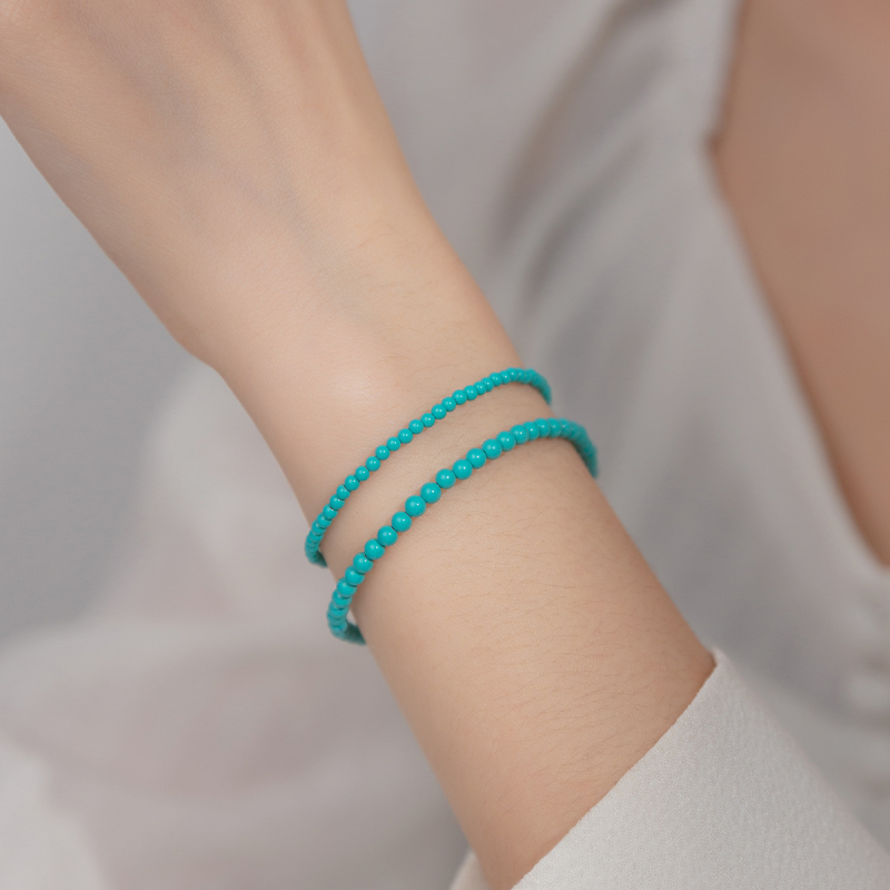 Perimade & Co. LLC - Blue Turquoise Bead Stacking Bracelet in 925 Sterling Silver - 2.5mm
