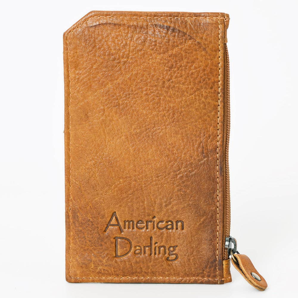 Cowhide Leather Card Holder - Engraved Western Leather Slim Wallet