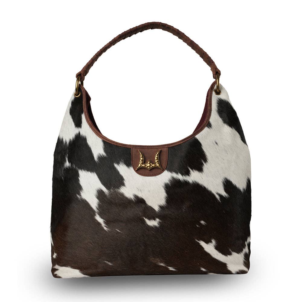 Myra Bag - LW Large Purse - Black & White Cowhide With Oiled Ruby Leather - Black & White