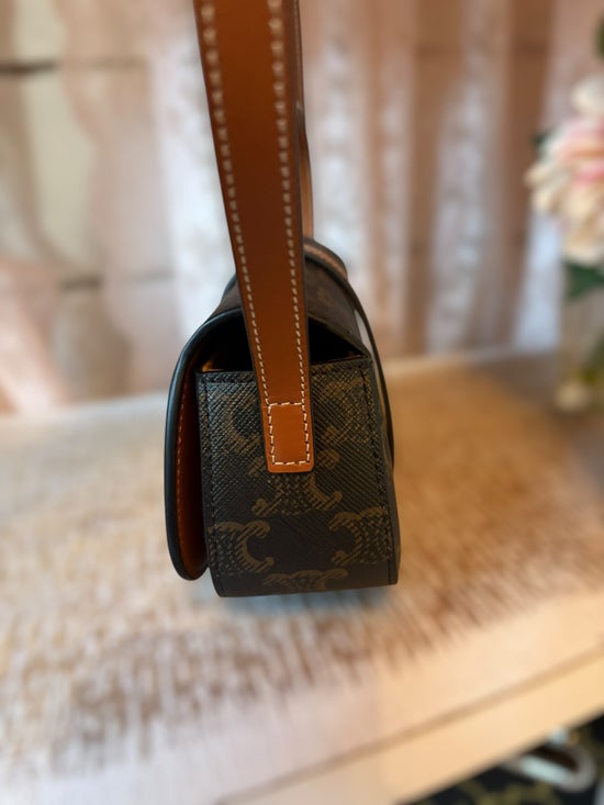 Celine Triomphe Canvas & Leather Clutch on Strap
