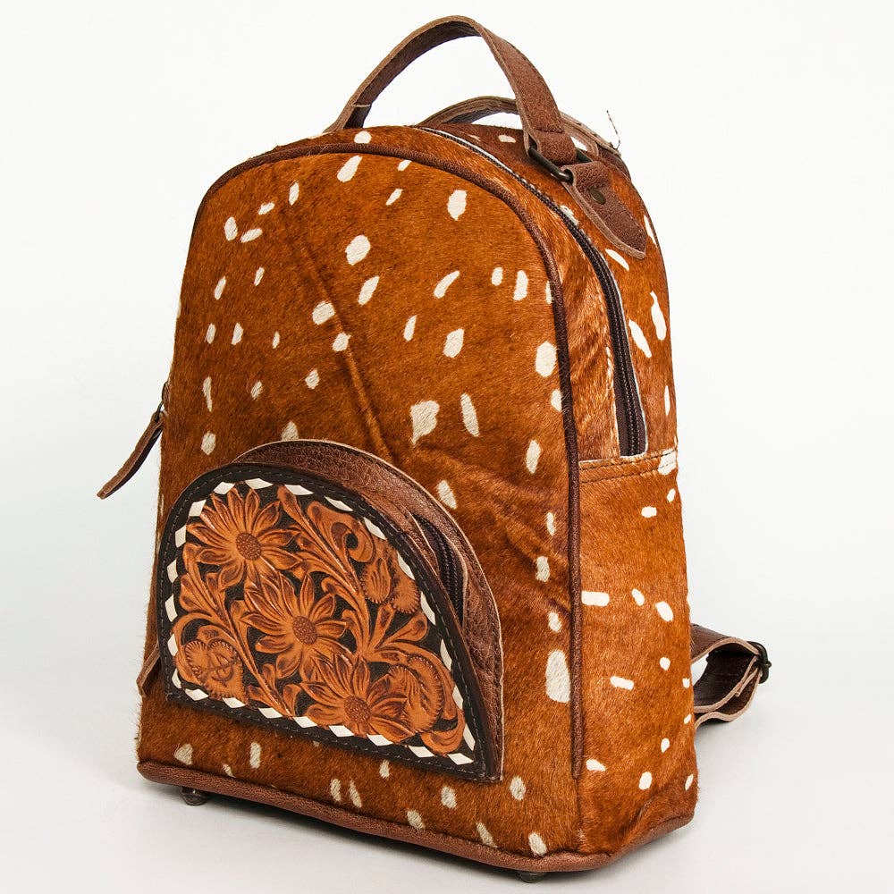 LS Western - ADBGS156 Printed Cowhide Leather Backpack with Tooled Floral Pocket - Western Wild Style - ADBGS156AF