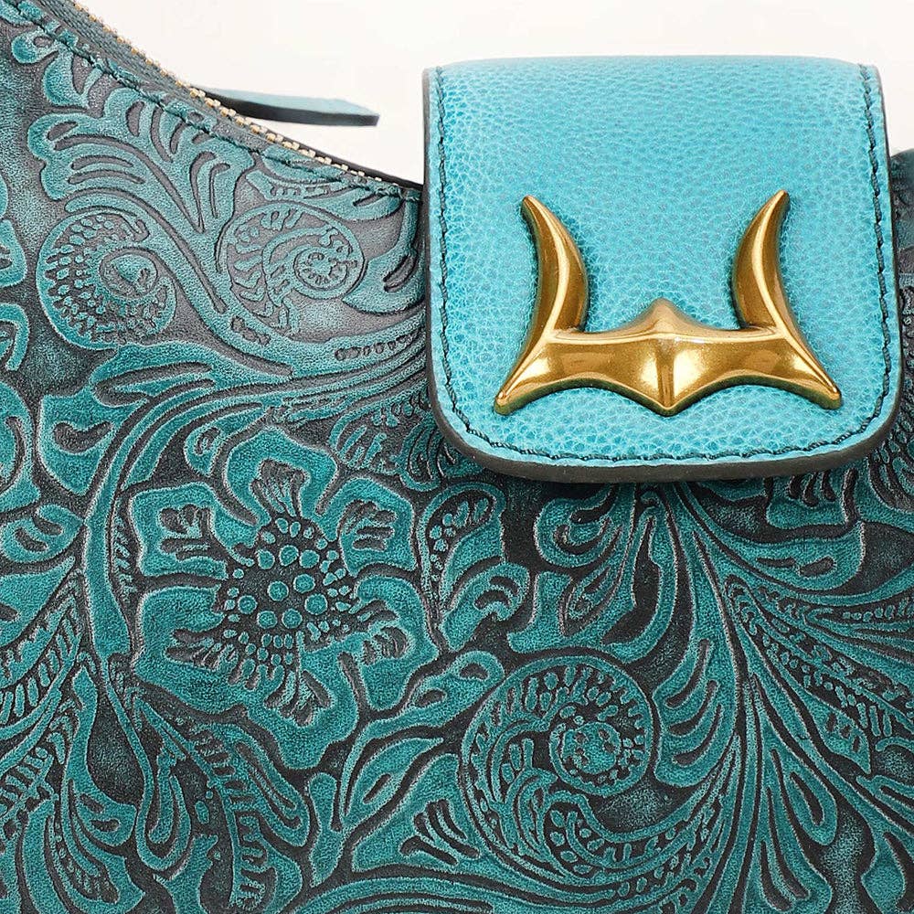 Myra Bag - Loyal West Hobo Medium Purse Turquoise Floral - Turquoise Floral Leather / Single