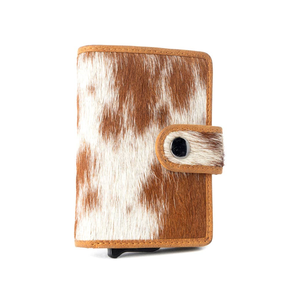 Myra Bag - Dune Star Hairon Leather Credit Card Holder in Brown & White - Brown & White