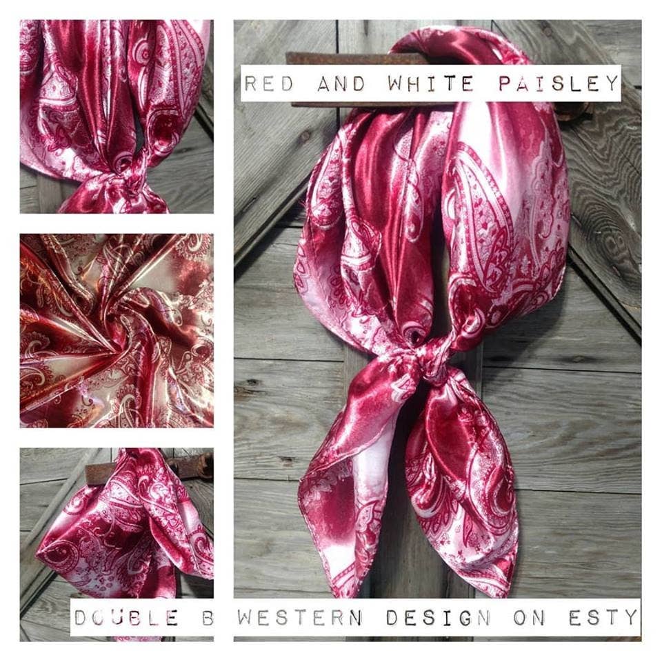 Double B Wild Rags - Wild Rag Red and White Paisley Cowboy Western Neck Scarf Bandanna by Double B Wild Rags - 35"x35"