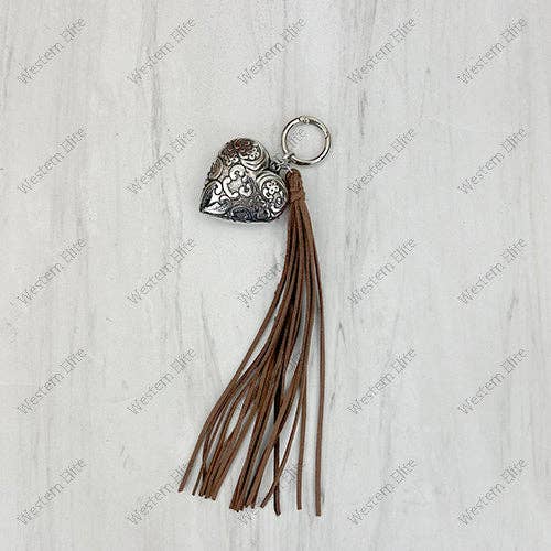 Western Elite Jewelry - PC260406-17                   Western Leather feather with brown tassel Purse charm