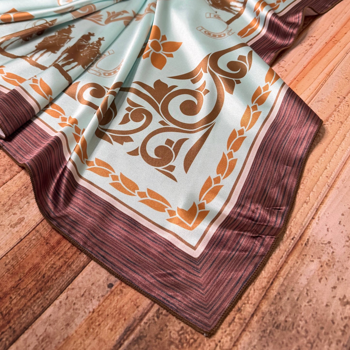 WESTERN COWBOY PRINT SILD WILD RAG 36X36 - Mint/Brown
