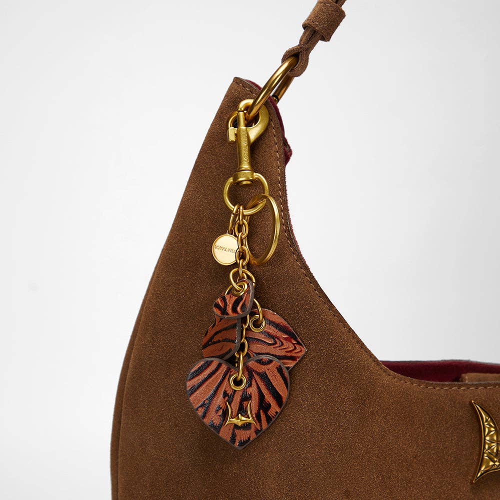 Myra Bag - Loyal West Heart Shape Keychain In Hand Finished Embossed Leather -  Brown - Single