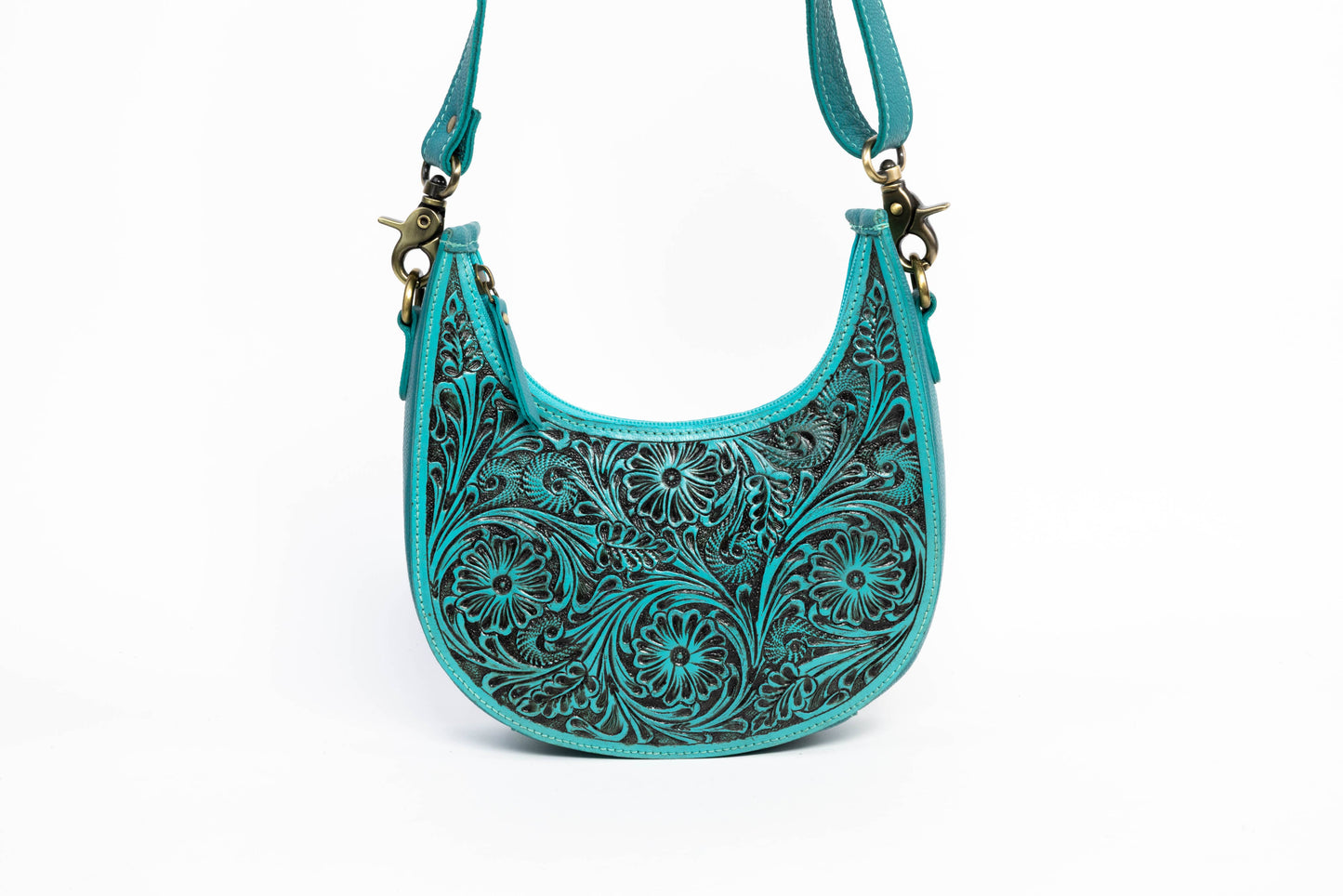 Turquoise Half-Moon Leather Shoulder Bag