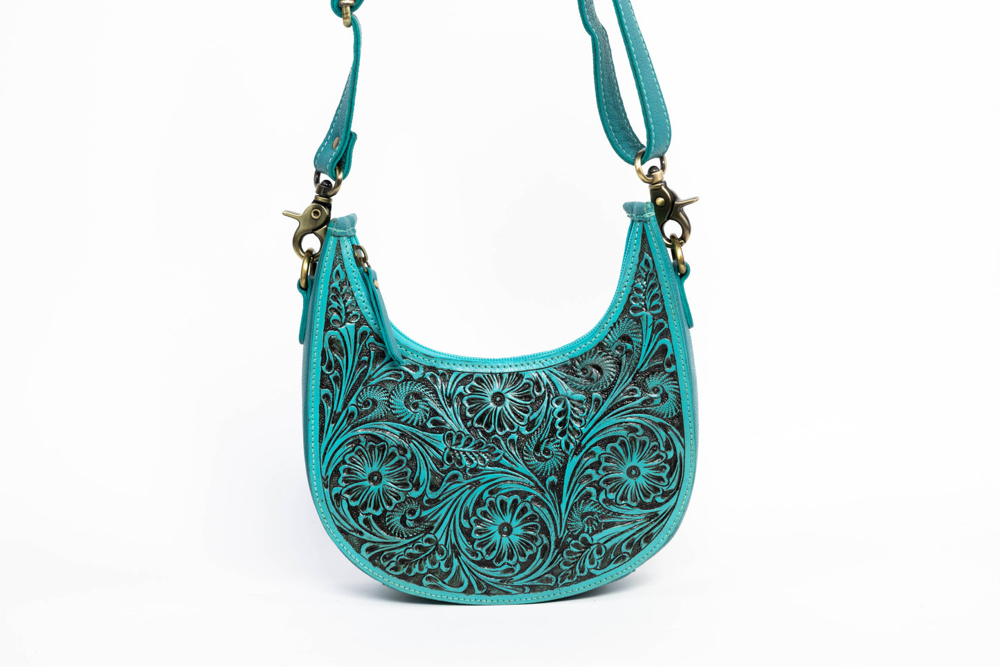 Turquoise Half-Moon Leather Shoulder Bag