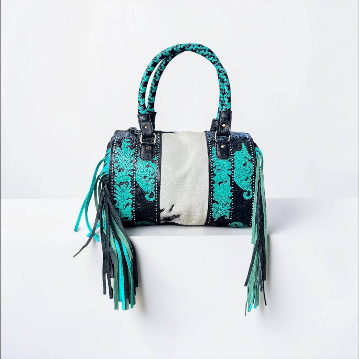 Turquoise/black floral speedy bag 