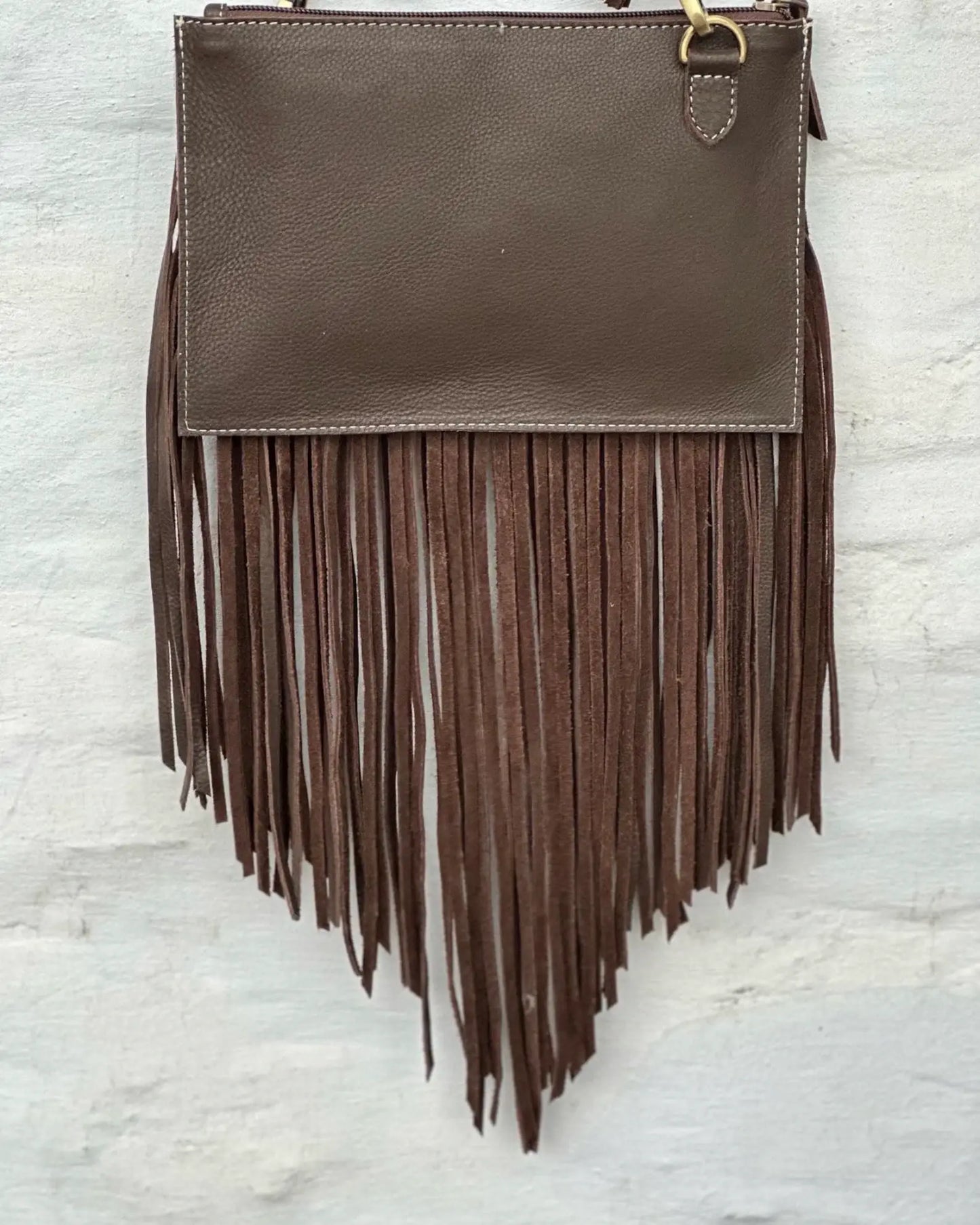 Boho Ranch Shop - THE JESSE CROSSBODY cowhide fringe tassel purse bag - BROWN LEATHER
