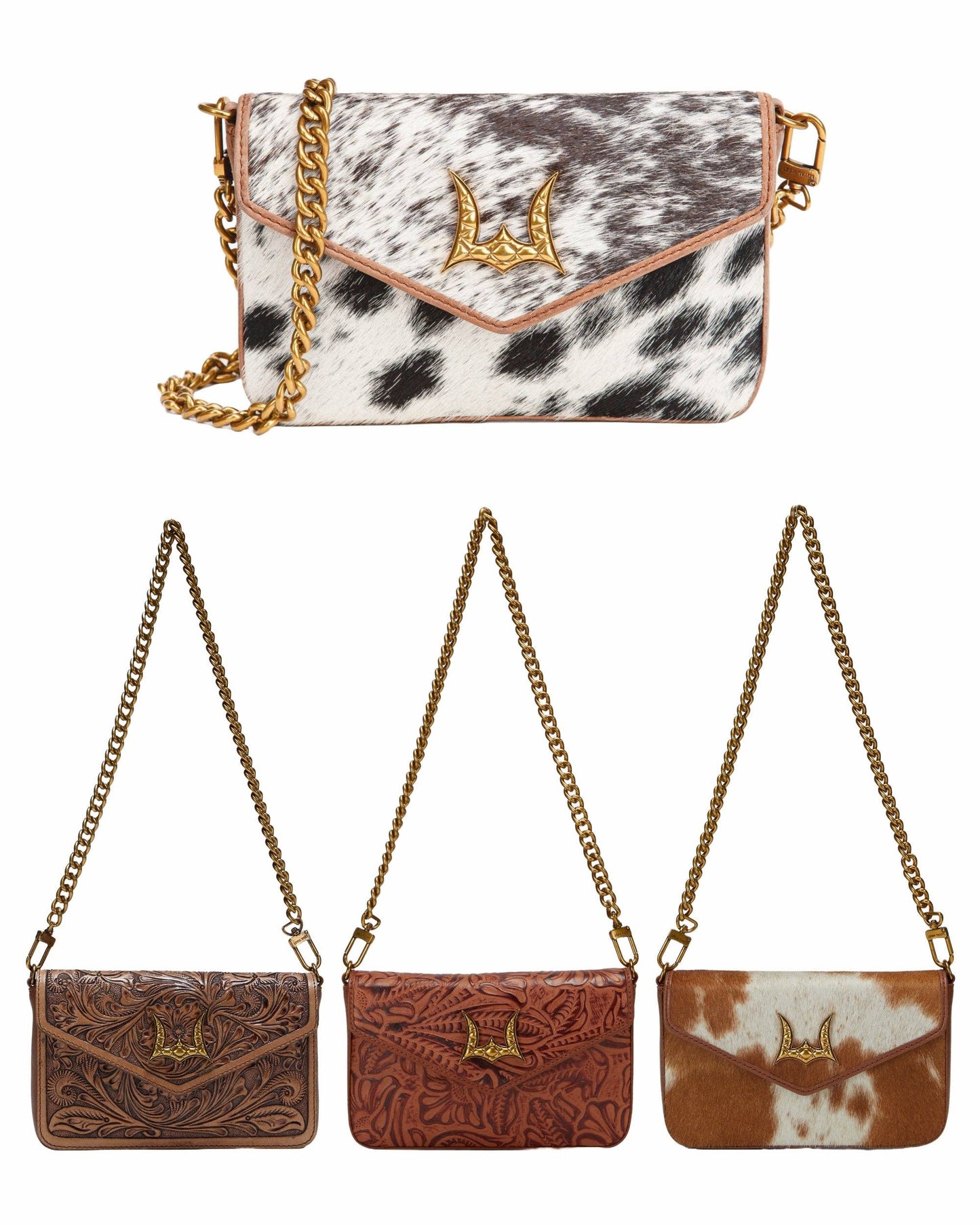 Myra Bag - Loyal West The On The Go Mini Chain Bag- In Brown & White Cowhide And Calfskin - Single