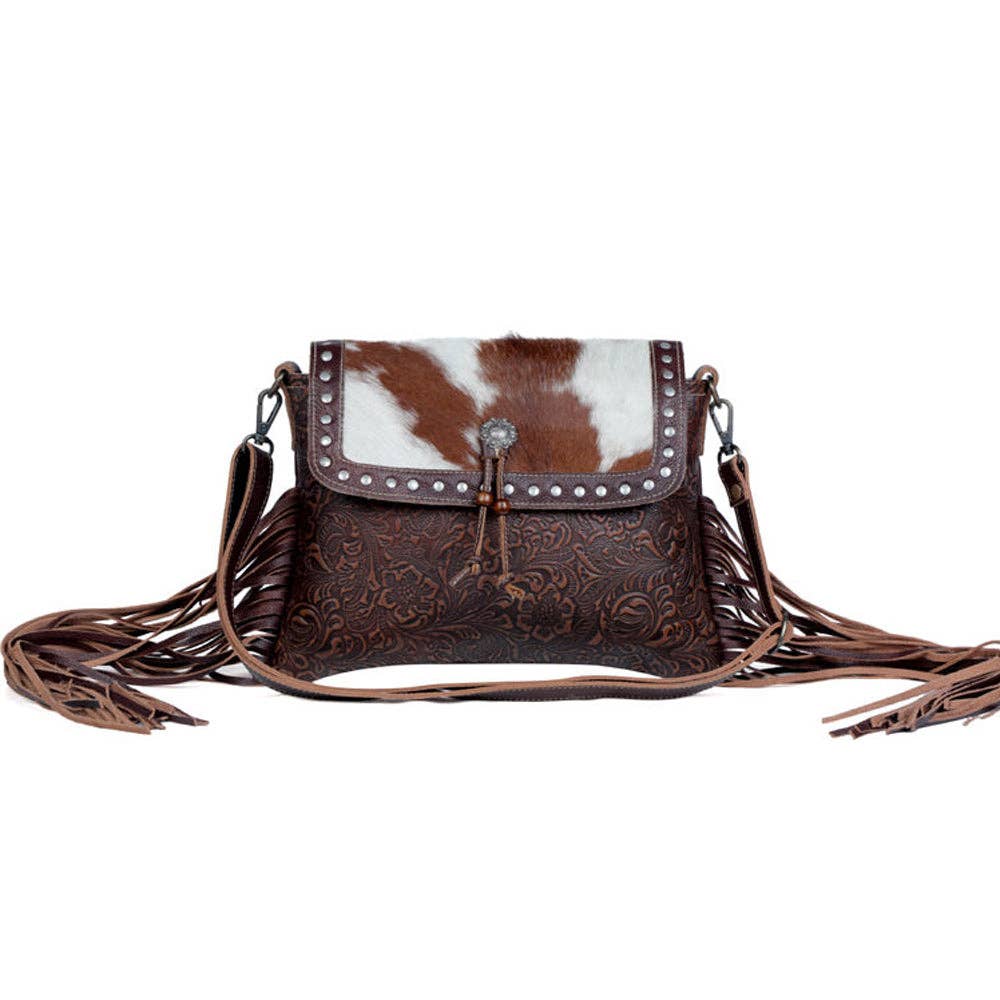 Myra Bag - Carved Blossoms  Leather & Hairon Bag