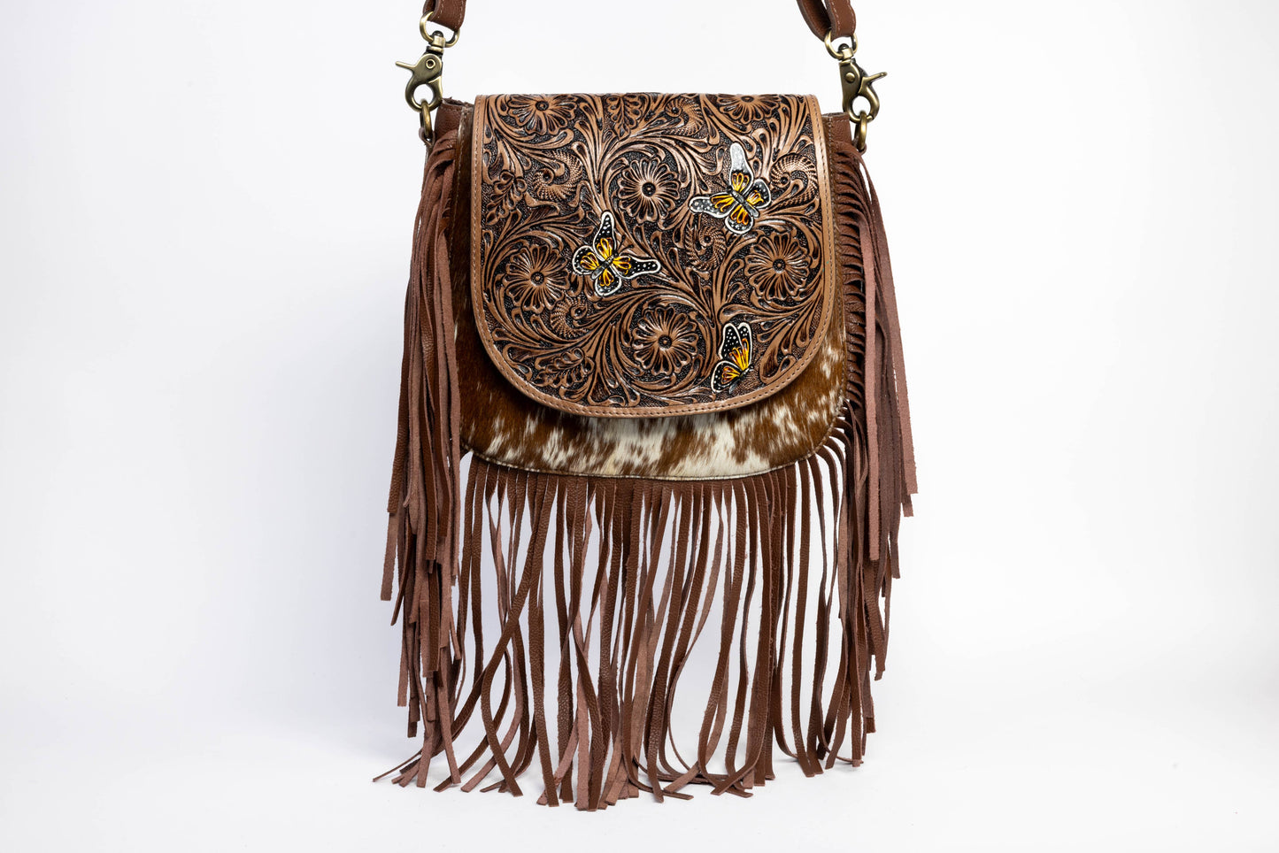 Brown Saddle Purse with Butterfly Fringe