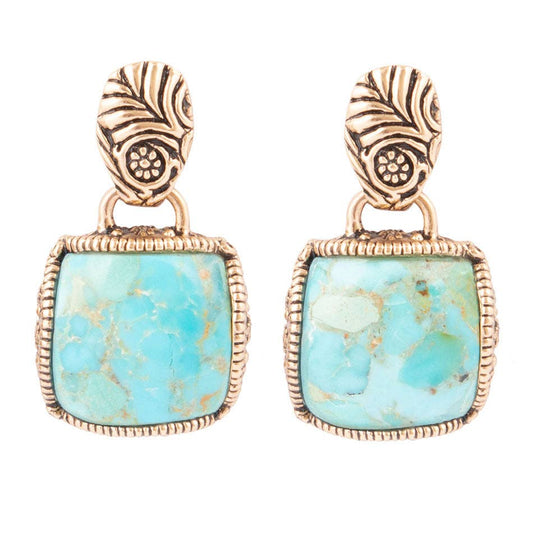 Barse Jewelry - Carved Blue Turquoise Golden Earrings
