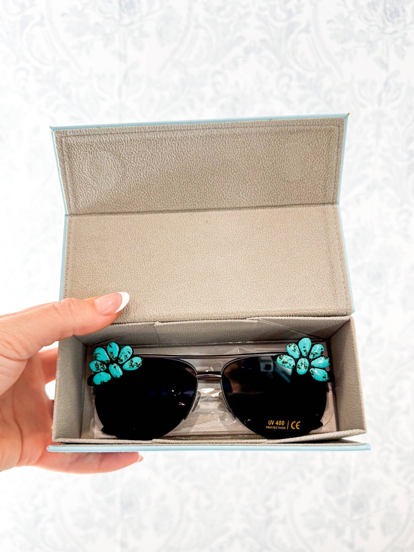 Nomadic Brunette - Western Turquoise Stone Sunglasses  - Blue