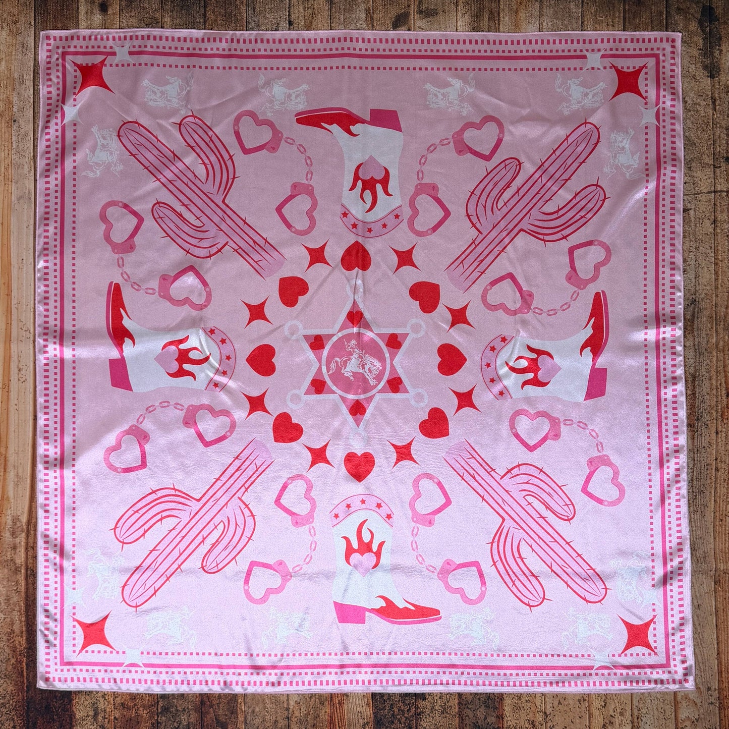 WESTERN BOOTS PRINT SILK WILD RAG 36X36 - Pink/Red