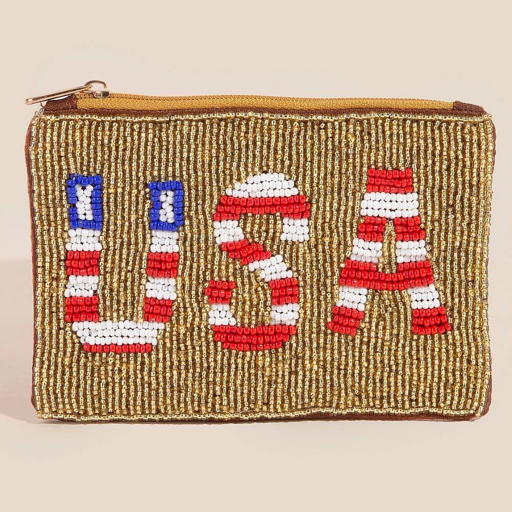 Anarchy Street - Usa Theme Golden Seed Beaded Coin Purse - MULTI
