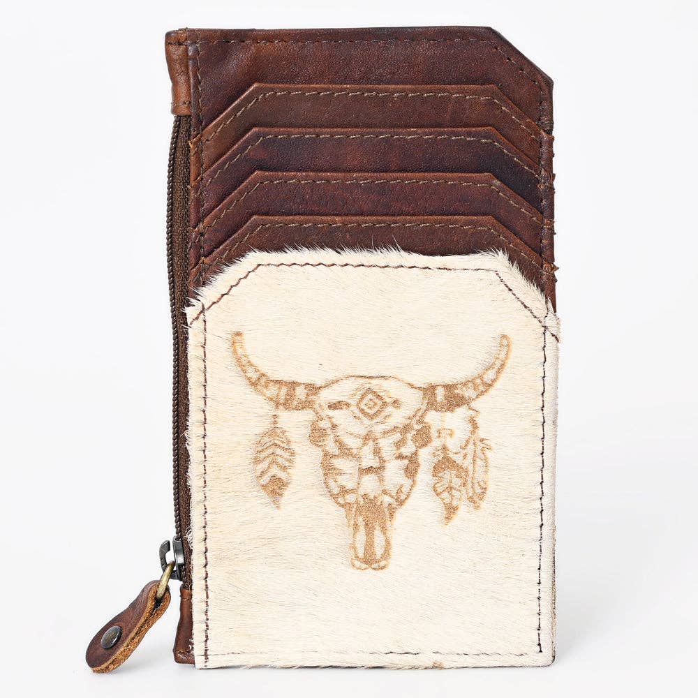 Cowhide Leather Card Holder - Engraved Western Leather Slim Wallet
