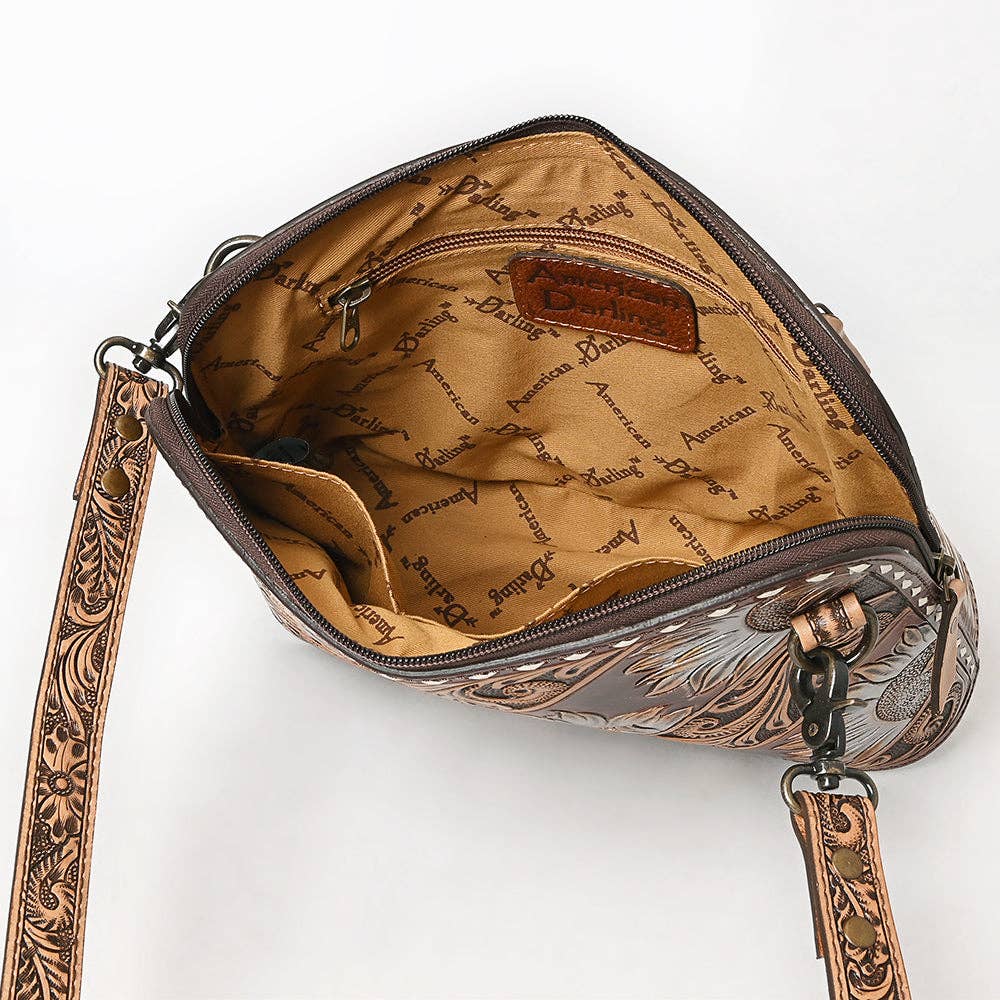 American Darling Hand Tooled Crossbody Bag | Sunflower Western Purse - ADBG1719A