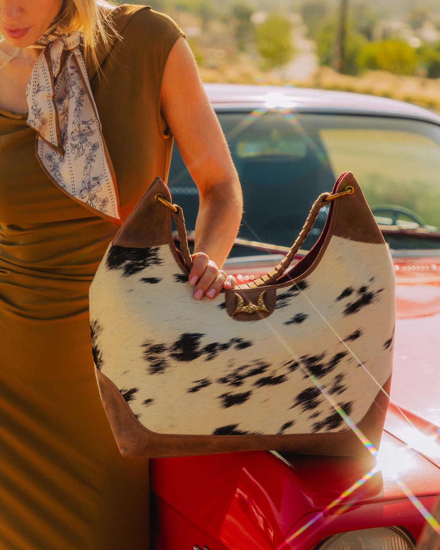 Loyal West - LW Large Purse - Black & White Cowhide with Oiled Brown Leather - NaN / Black & White Cowhide