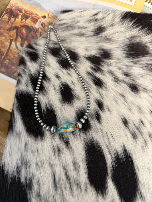 Z Bars Jewelry - #121 graduated sterling Pearls w/ genuine Turquoise  - 18"