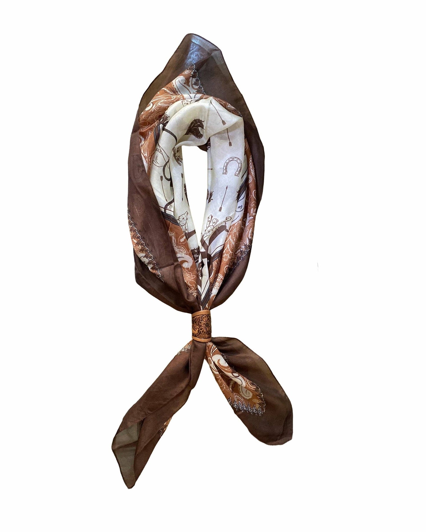 Loyal West - Daylight'S Ballet Silk Scarves With Handtooled Leather Slider - Bone & Saddle
