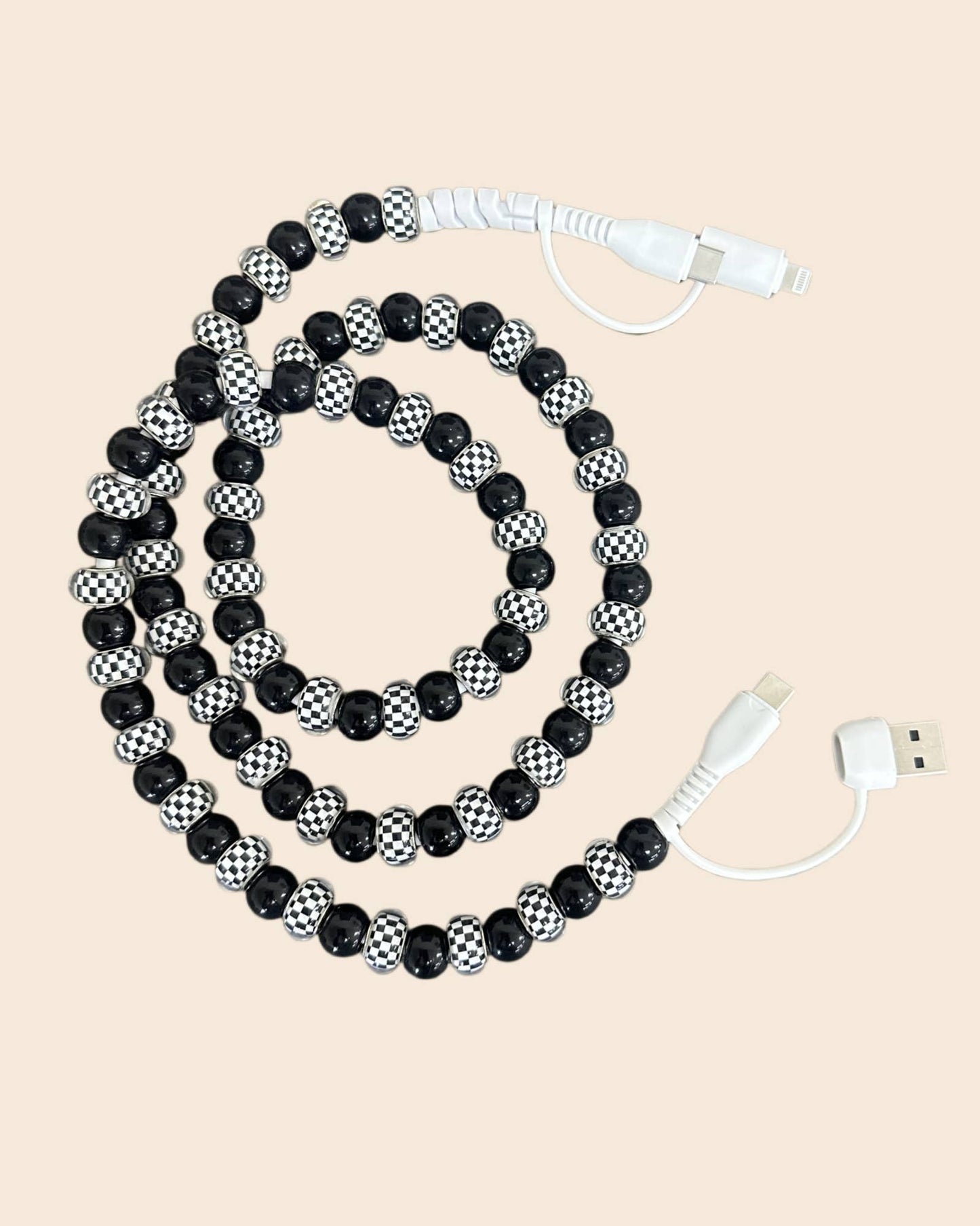 DESHENG ENTERPRISE - CHECKETBOARD BEADED PHONE CHARGING CABLE 4-IN-1