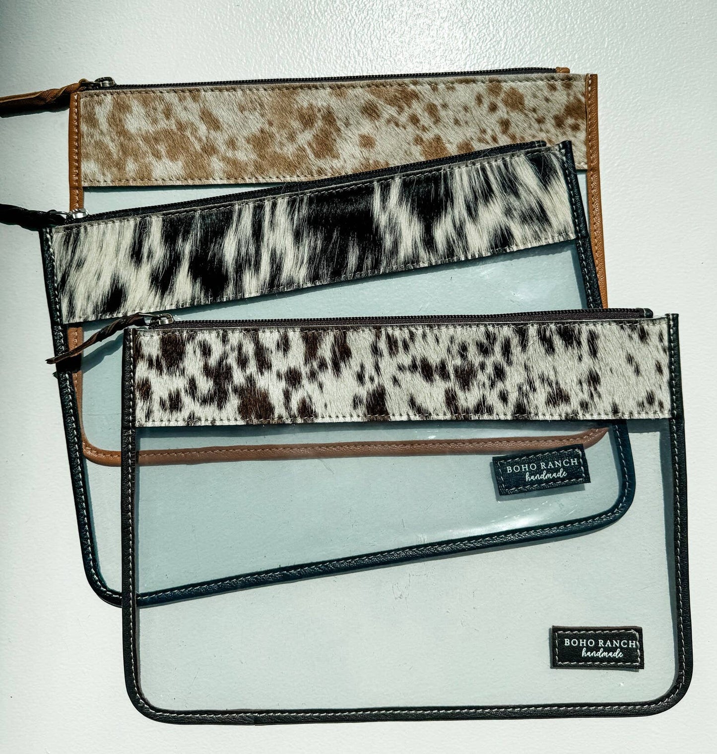 Boho Ranch Shop - Cowhide Clear Toiletry Makeup Bag, organizer Travel Pouch - BROWN + TURQUOISE